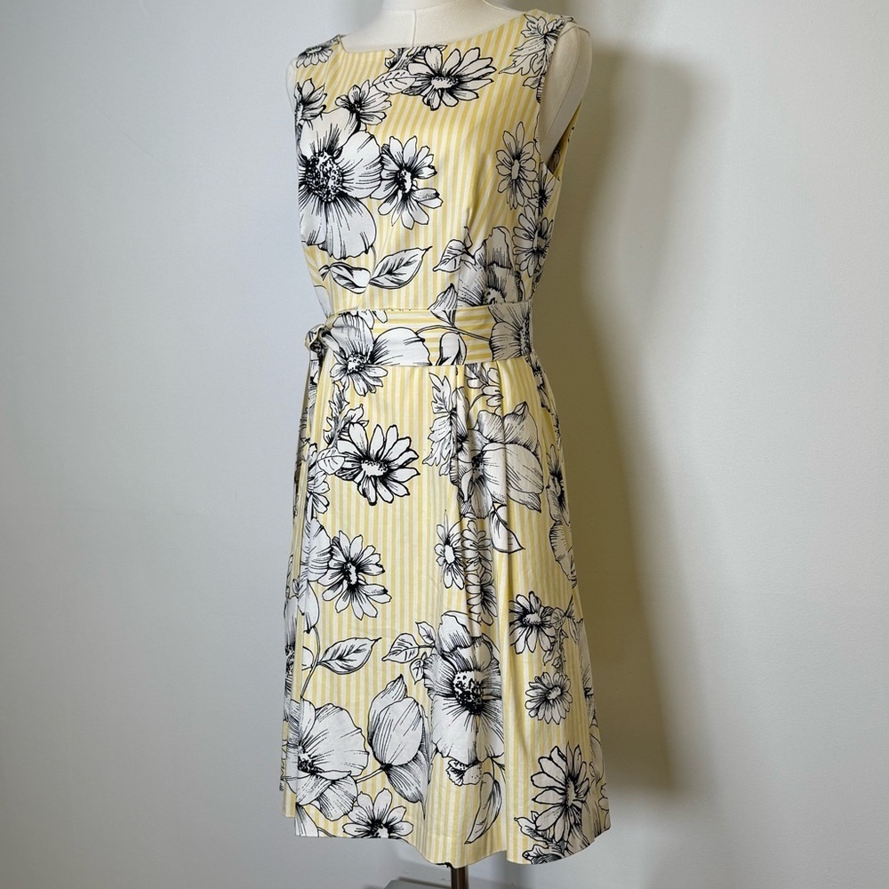 Anne Klein Floral Striped Sleeveless Dress With Pockets And Belt Women’s Size 6 - Picture 2 of 10
